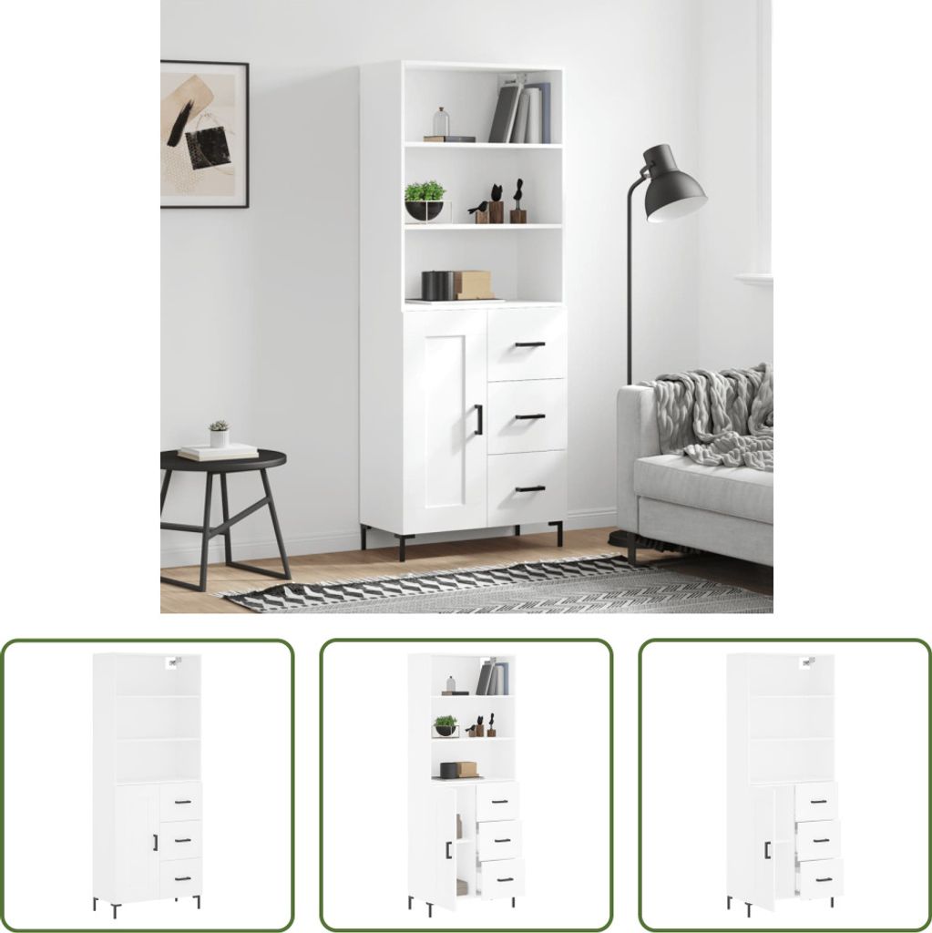 The Living Store Highboard Weiß 69,5x34x180 cm Holzwerkstoff