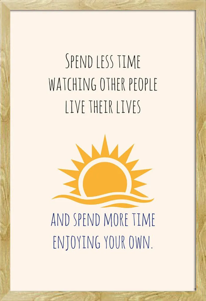 Affiche Motivational Spend Less Time Shinsuke® avec Cadre en Hêtre Maxi