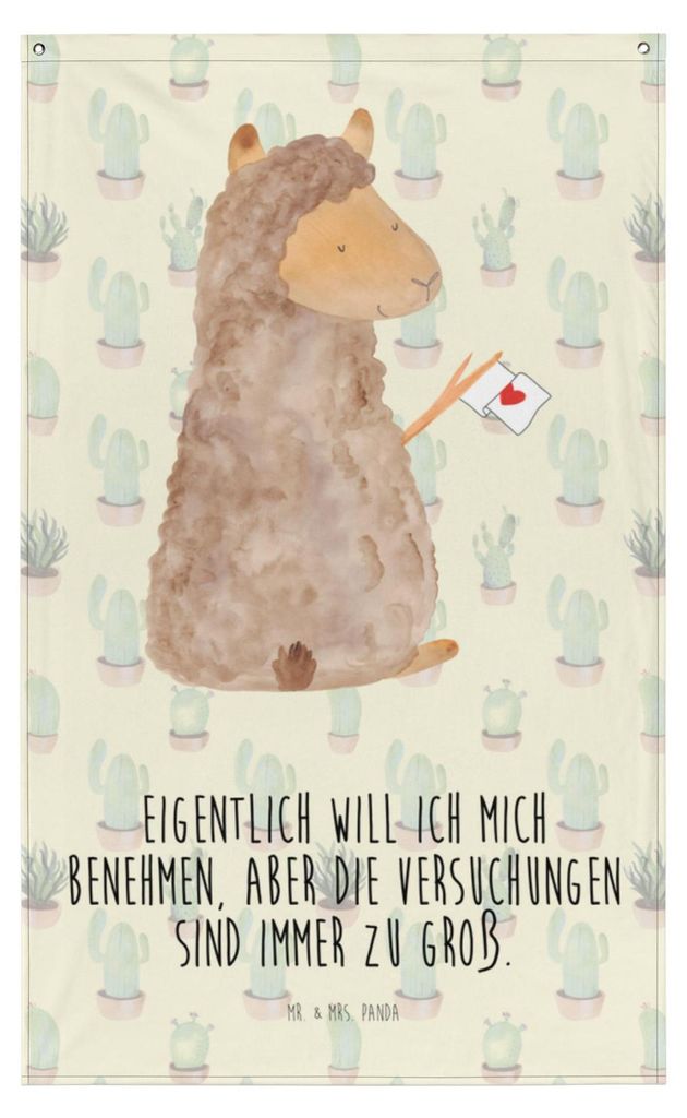 Mr. & Mrs. Panda Wandbild Alpaka Fahne - Kaktus Grün - Produktbild 