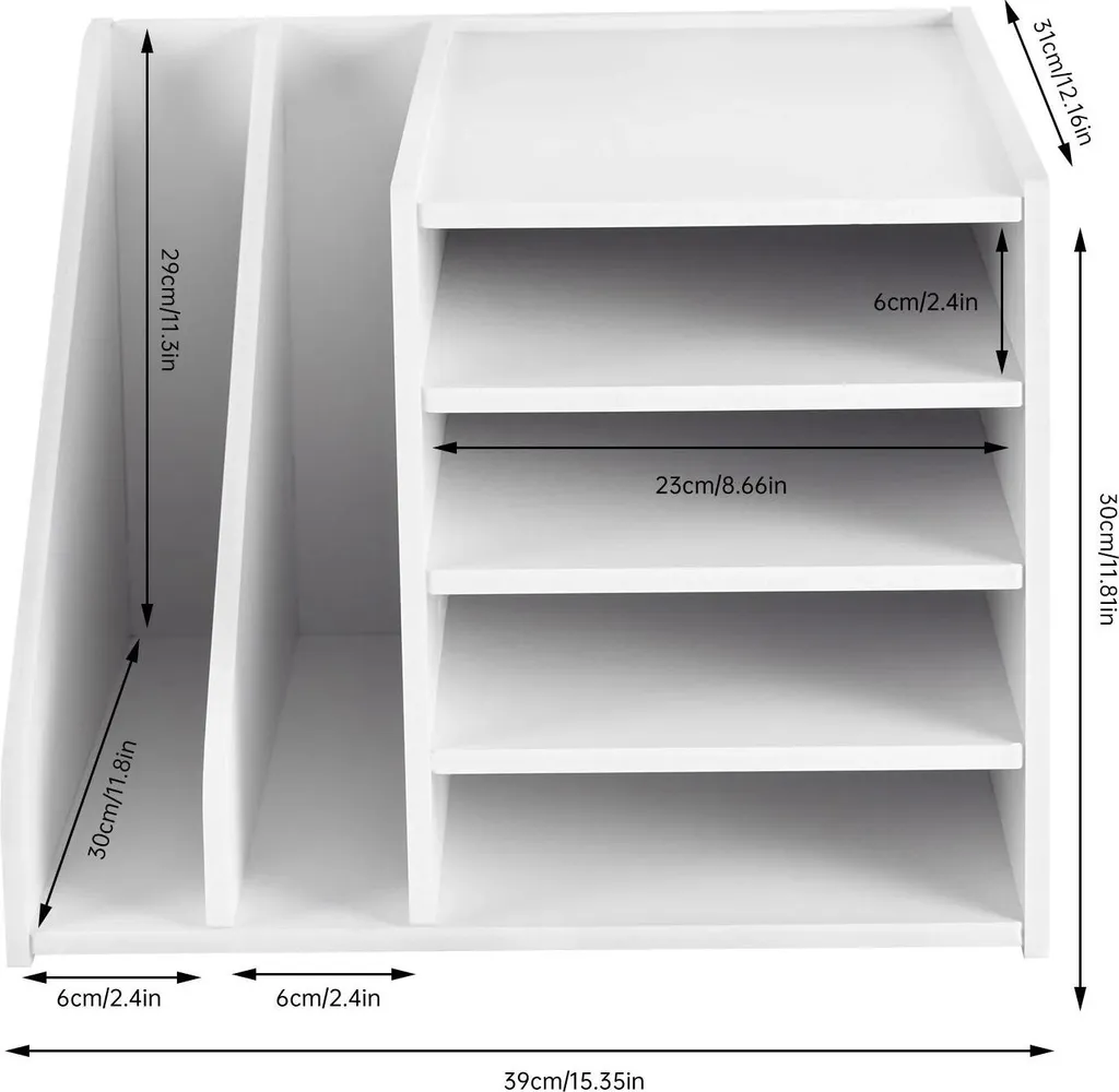 Porte-documents et trieur de courrier blanc à 6 casiers horizontaux