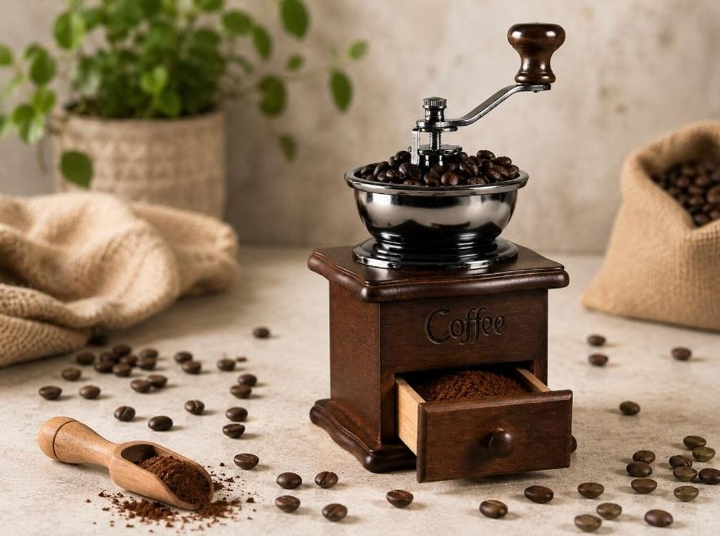 Manuelle Kaffeemühle Gewürzmühle Holz Robust Traditionell