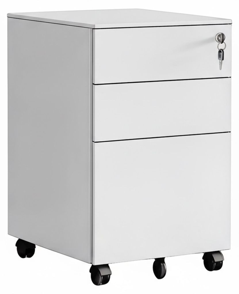 Relaxdays Rollcontainer, 3 Schubladen, HxBxT: 60 x 39 x 52 cm, abschließbar, Aktenschrank auf Rollen, Metall, weiß
