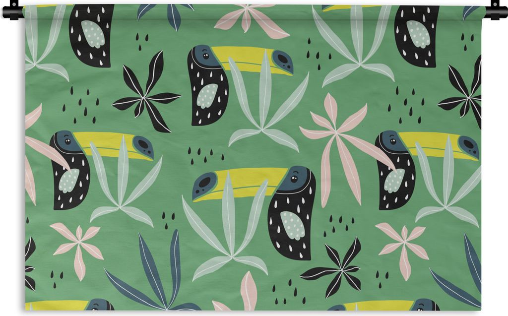 MuchoWow Wandteppich Wandbehang Tukan - Blätter - Dschungel 150x100 cm Tapisserie Dekoration Wandtuch - Waschbar - Tapisserien - Wand-Decke