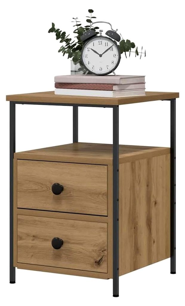 Nachttische 2er Set, Artisan-Eiche, 34x35,5x50 cm, Holzwerkstoff, mit 2 Schubladen, Metallbeine, Beistelltische für das Schlafzimmer