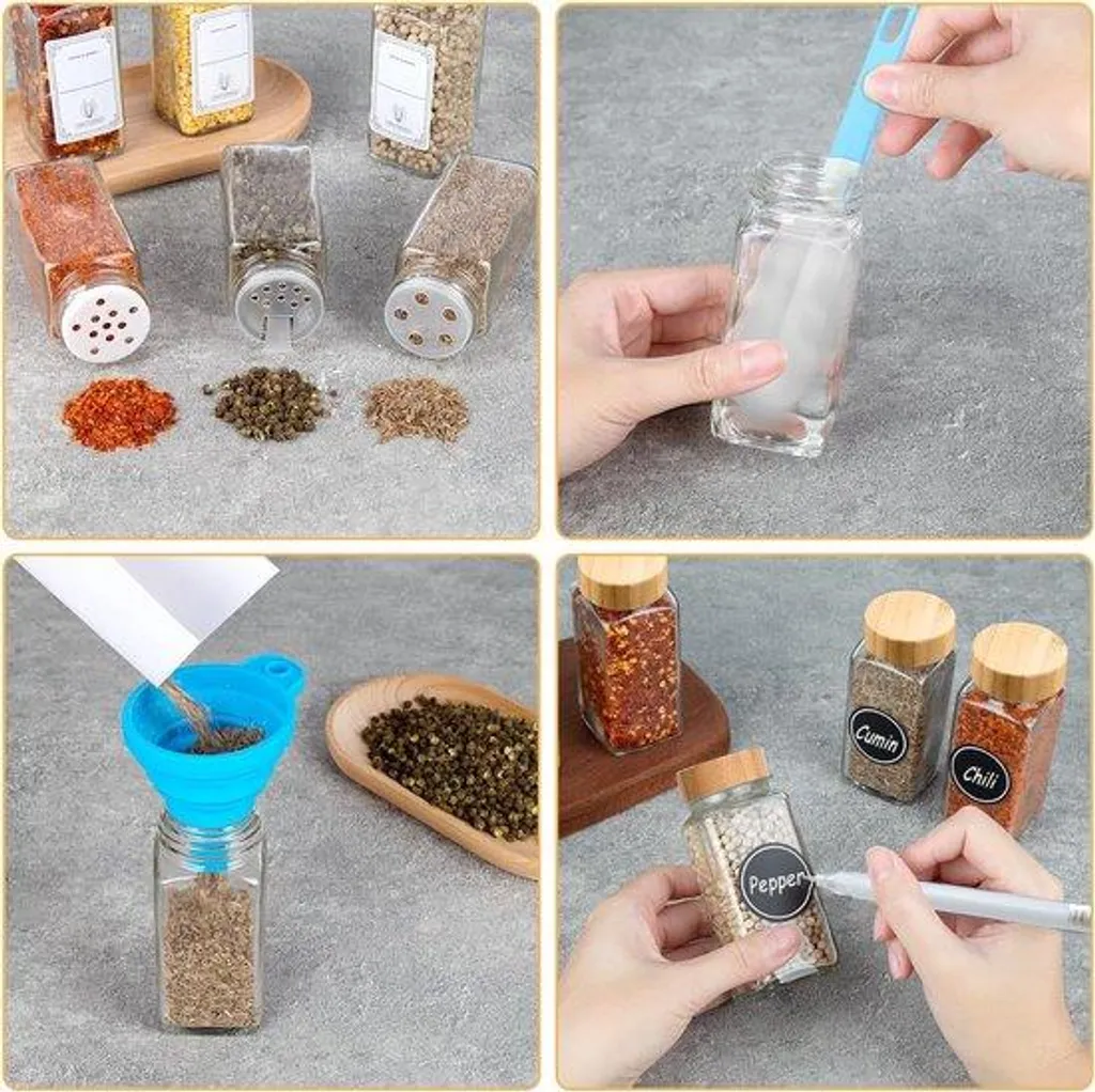 Rangement Épices Cuisine : 48 Pots en Verre et Bambou de 120 ml