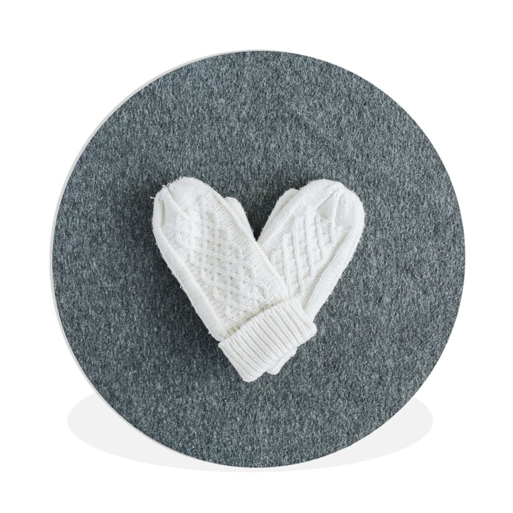 MuchoWow Rundes Wandbild - Runde Bilder Winter - Handschuhe - Herz Ø 90 cm Kreis Wanddekoration Kunststoff - Wandkreis - Wandschmuck - Wand-Krei...