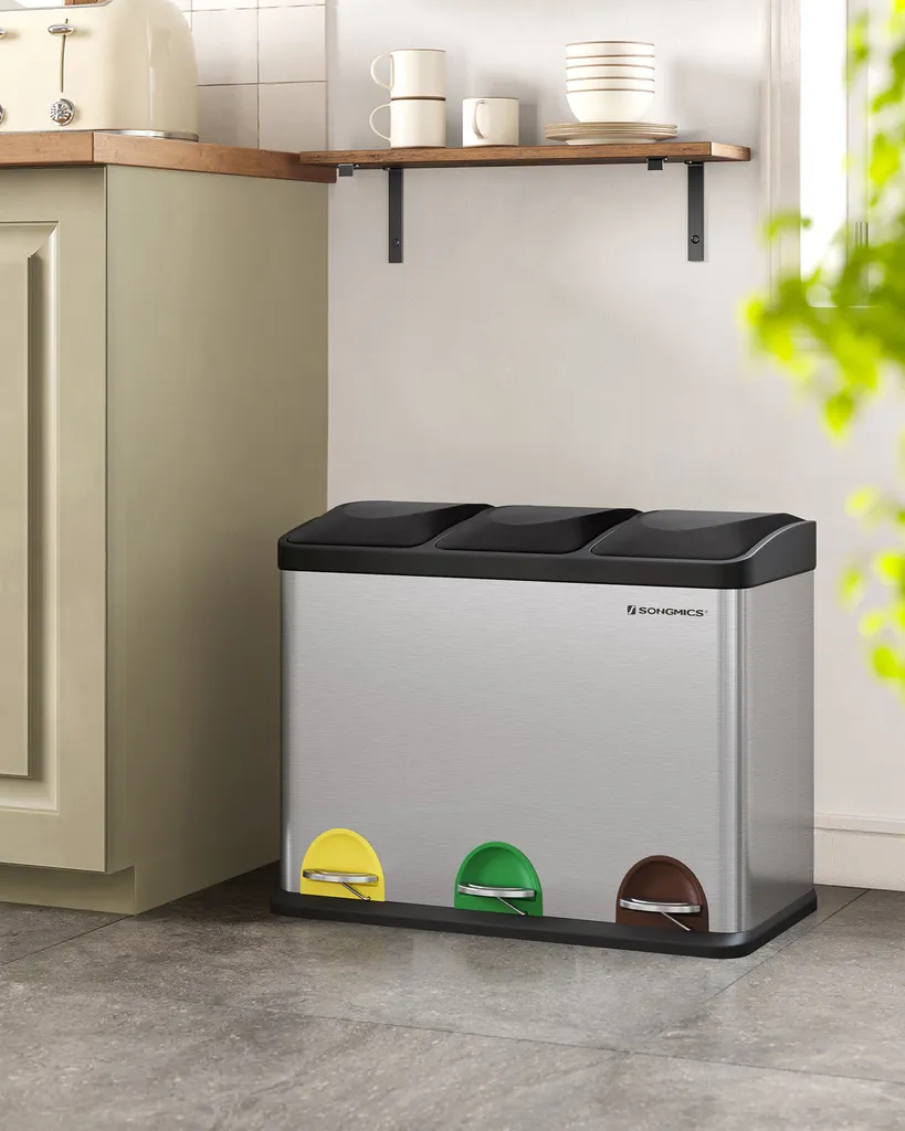 Poubelle de recyclage 45L pour cuisine moderne - Tri sélectif facile en inox