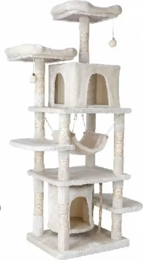 Arbre à chat stable anti-griffures meuble avec 3 niches beiges