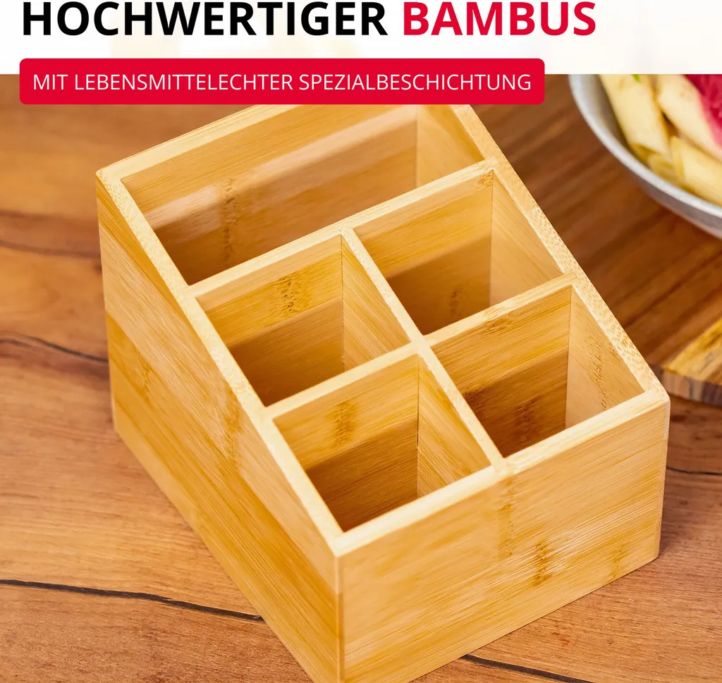 Rangement couverts en bambou résistant avec 5 compartiments