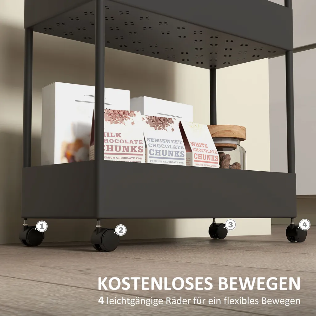 Étagère de rangement à roulettes - Desserte de service multi-usage métal