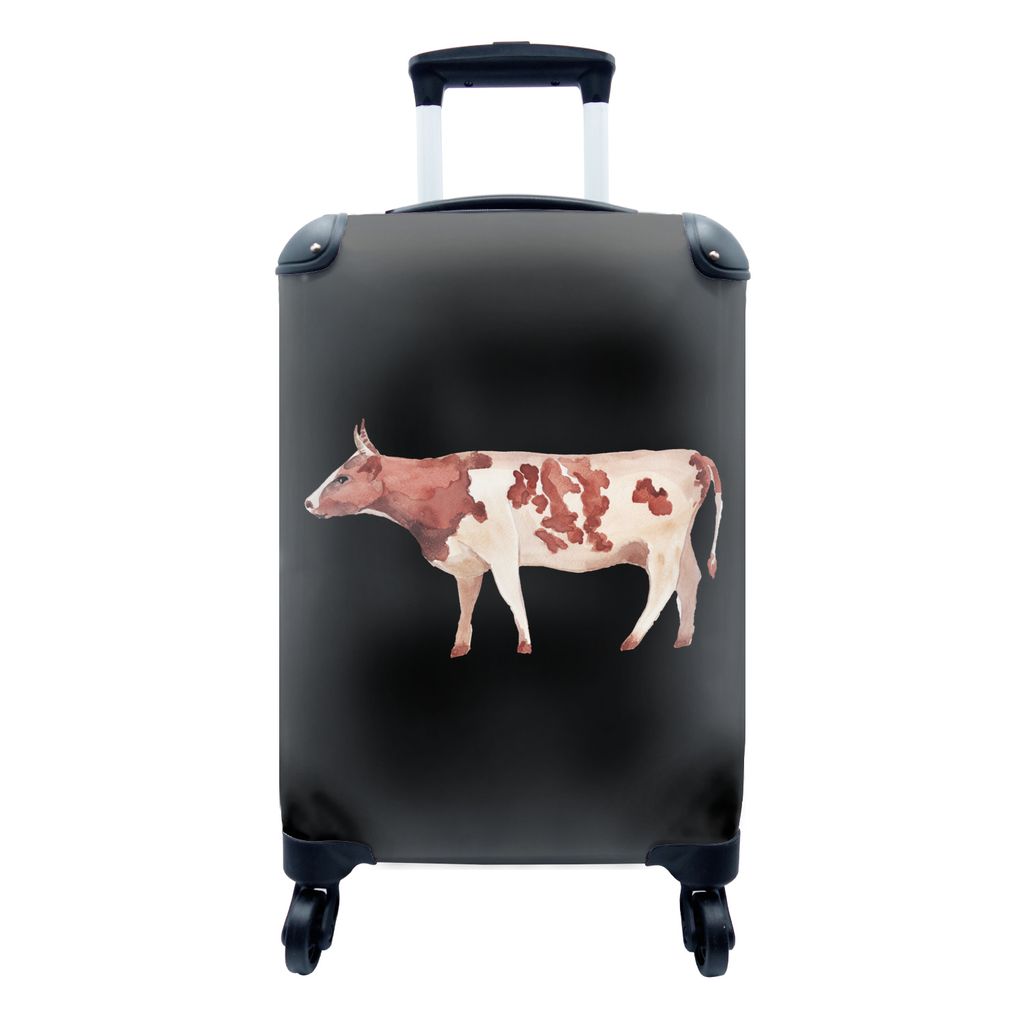 MuchoWow Koffer Handgepäck Trolley Rollkoffer Kleine Reisekoffer mit 4 Rollen - Kuh - Illustration - Braun - Cabin Size < 55x40x23 cm & 55x40x20...