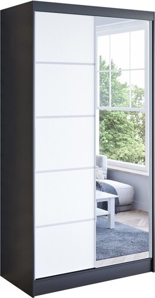 Easy4You N3 100 cm Schwarz/Weiß Schiebetüren Kleiderschrank Produktbild 