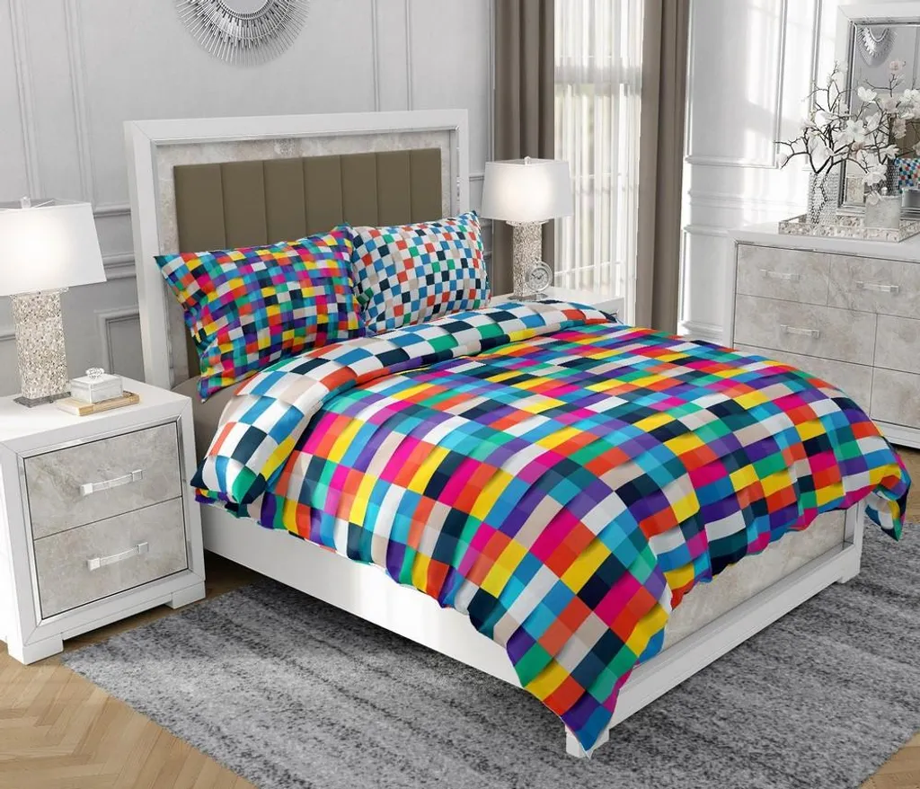 Biancheria da letto 200x220 cm + 2x70x80 cm, set 3 pezzi, 100% cotone, cerniera, multicolore - SOVIO | So.9069