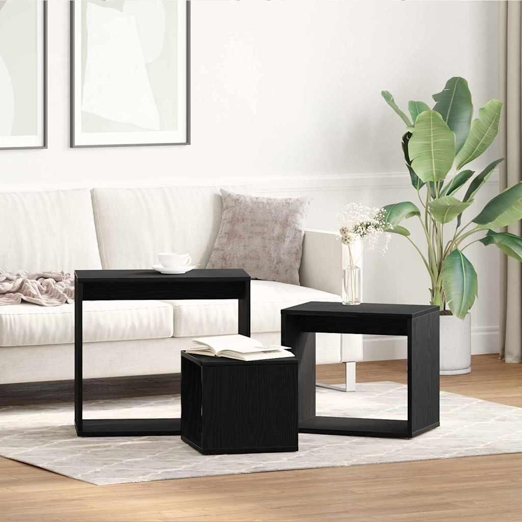 "SALE 2026"Nestingtisch 3 pcs Schwarz - modernes Design - Flurtisch/Wohnzimmertisch - Eichen-Optik Holzwerkstoff DE808081 - Konsolentische