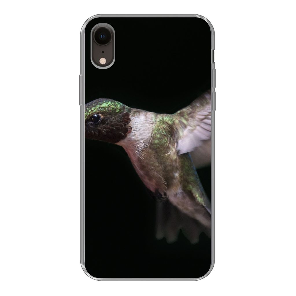 MuchoWow Handyhülle Schutzhülle Hülle für iPhone XR Rubinkehl-Kolibri auf schwarzem Hintergrund Silikon Softcase Handy Hülle