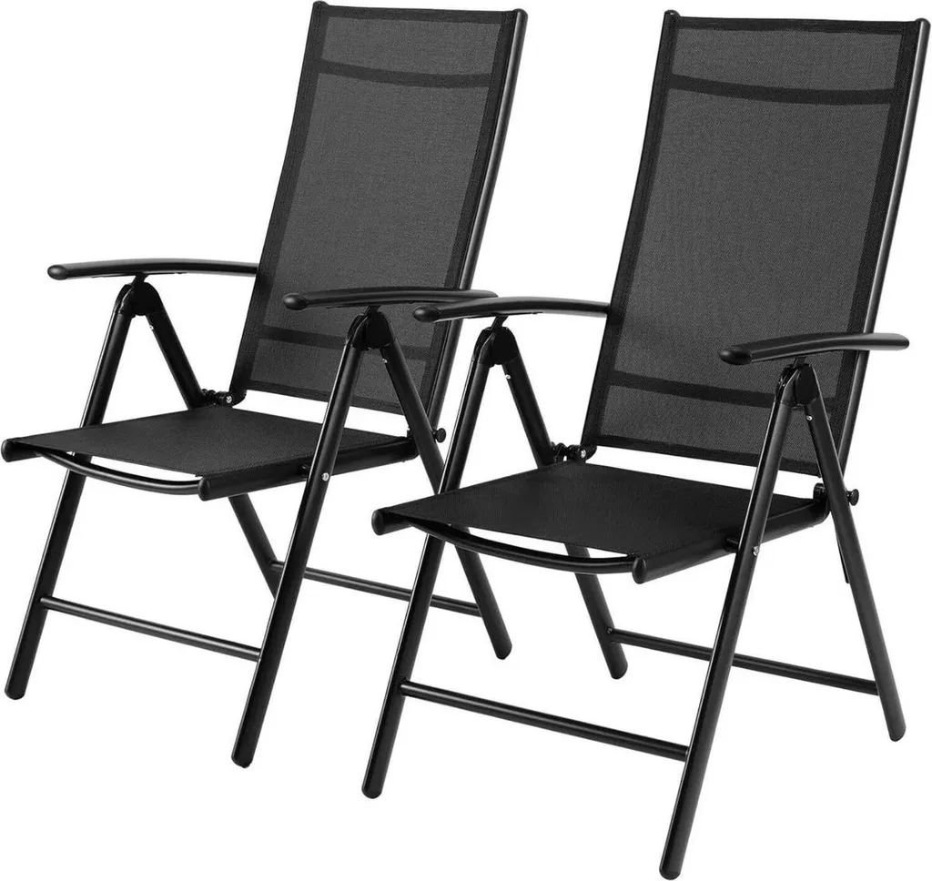 Chaises de jardin pour balcon et camping, pliantes et réglables en alu - Noir