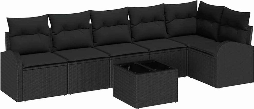 vidaXL Gartensofa-set mit Kissen 7 pcs Schwarz Poly-Rattan