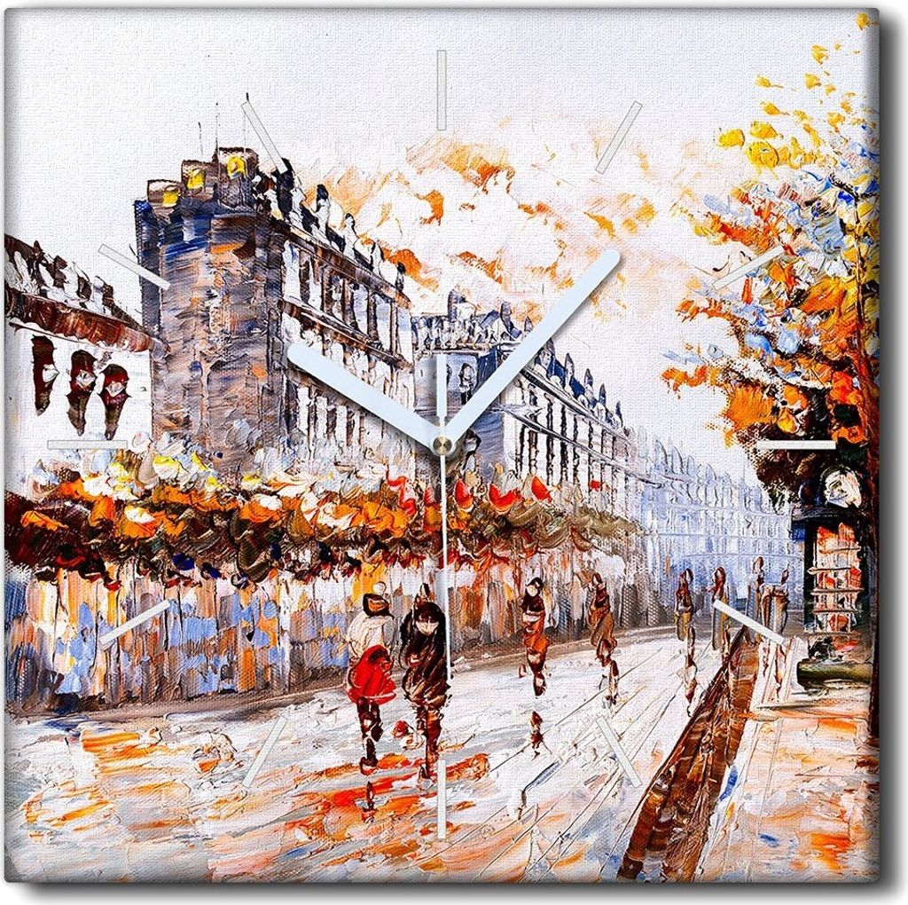 Coloray Uhr auf Leinwand 30x30 cm Wand Uhr Dekoration Wohnzimmer Segeltuch weiße Zeiger -Landschaft der Pariser Stadt