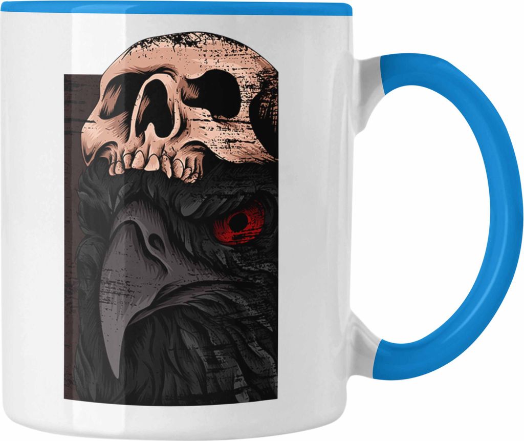 Trendation - Coole Tasse Raben Totenkopf Geschenk Death Metal Punk Rock (Blau)