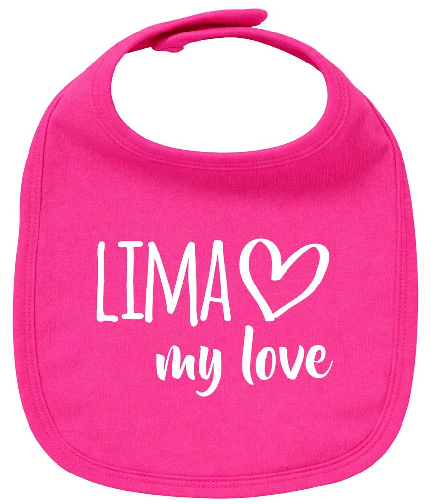 Huuraa Baby Lätzchen Lima my love Cherry Pink Klettverschluss Baumwolle Latz Geschenkidee