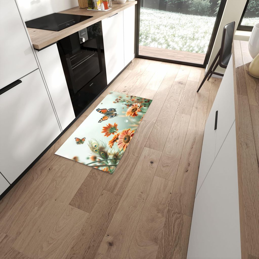Küchenteppich 60x120cm rutschfest & abwischbar PVC Läufer - Schmetterling Wiese