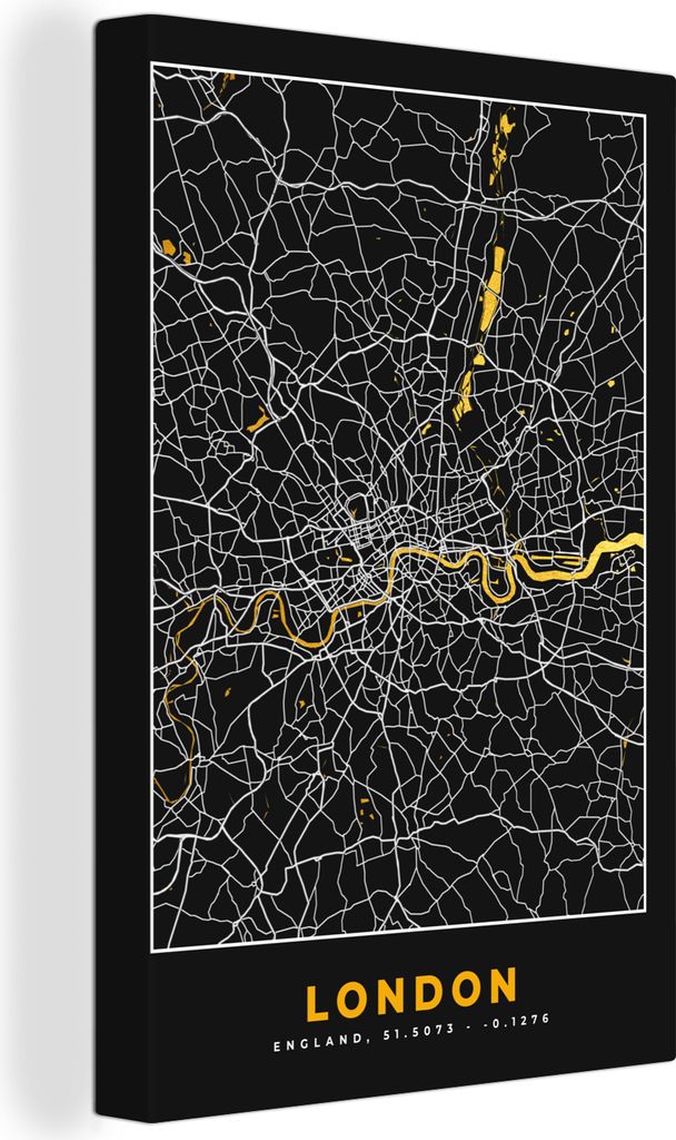 OneMillionCanvasses - Leinwandbilder - 90x140 cm, London - Stadtplan - Gold - Karte, Wandbilder Kunstdruck Wanddekoration - Foto auf Leinwand - G...