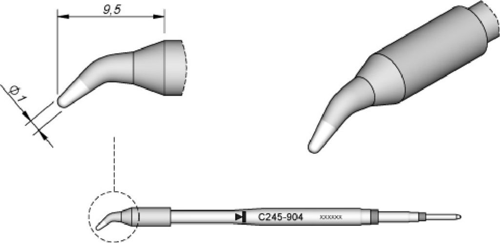 JBC Lötspitze Serie C245, Rundform, C245904/Ø 1,0 mm, gebogen C245904