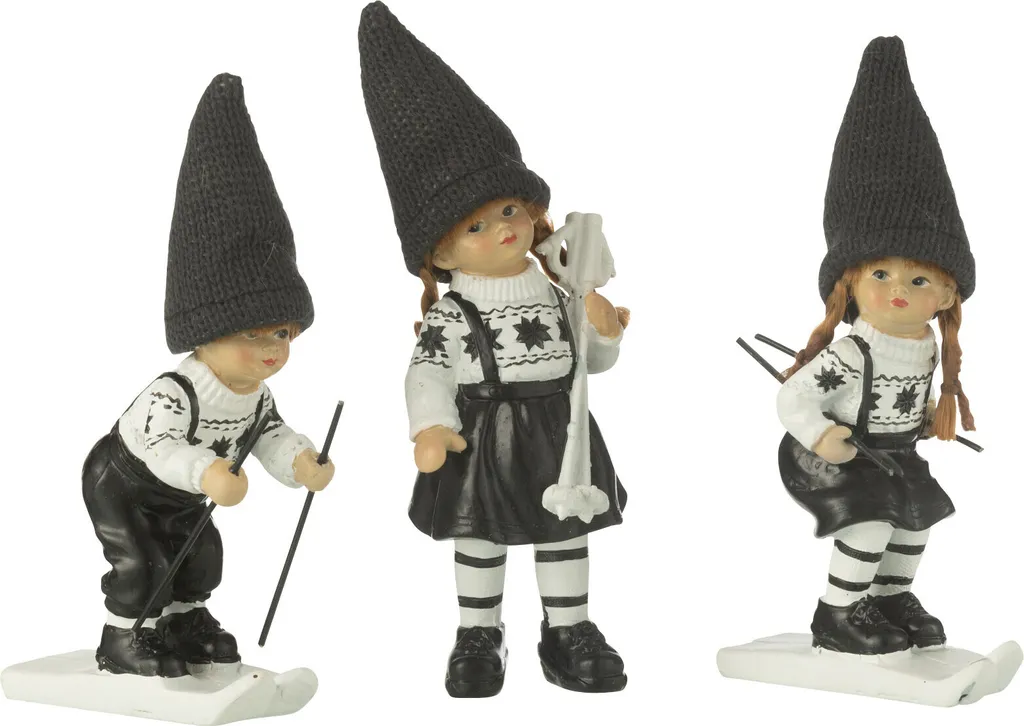 Décoration de Noël Skieur J-Line en Résine Noir et Blanc Small Assorti