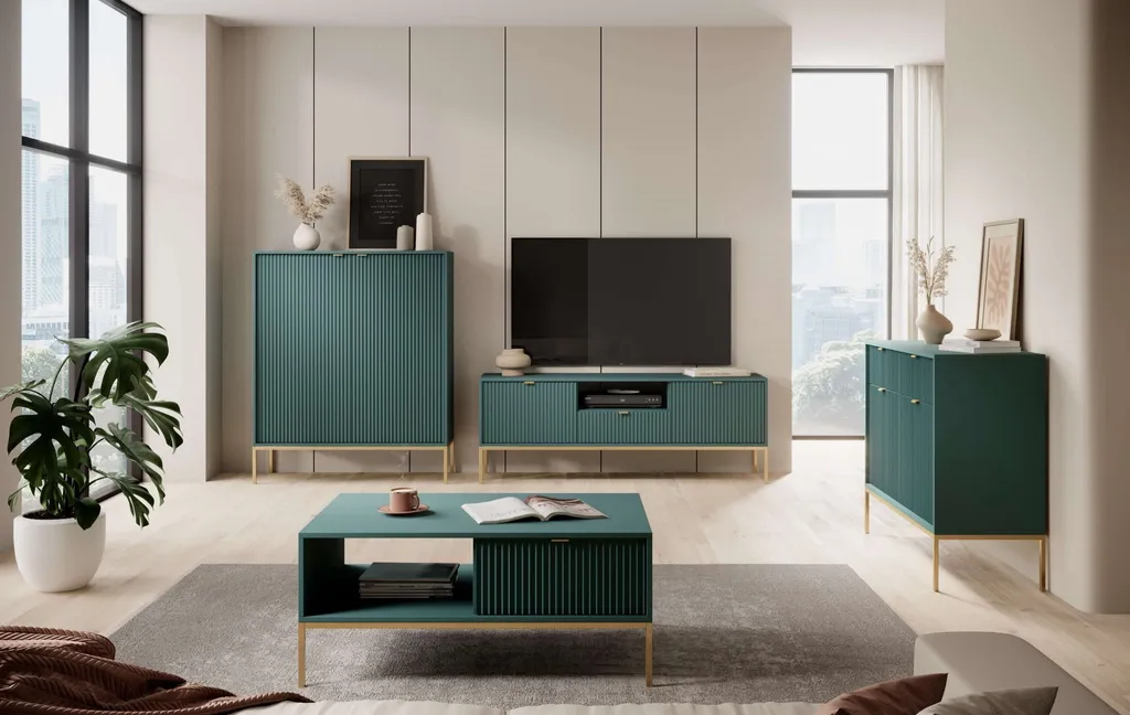 Table basse MISHEEL bleu-vert et or – Design chic pour votre salon chic - 5