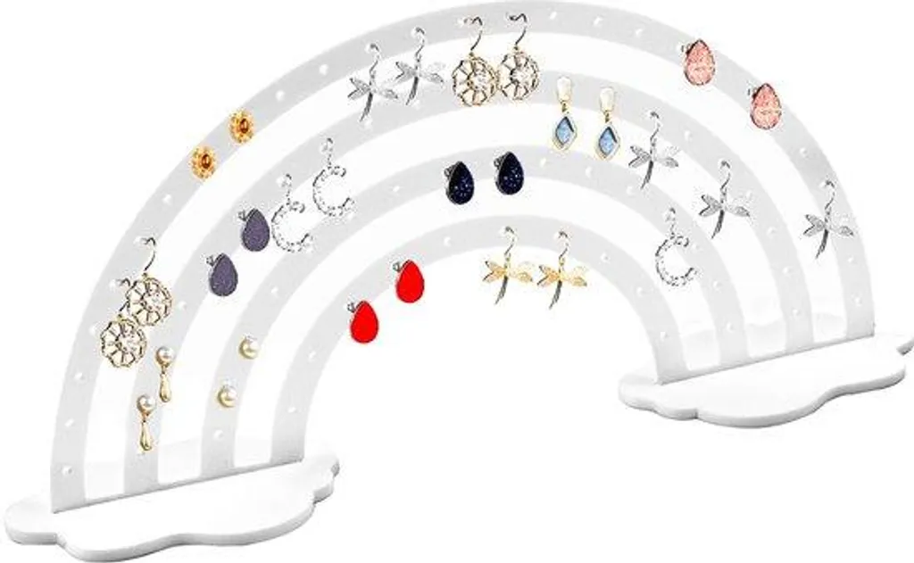 Présentoir pour boucles d'oreilles blanc en acrylique avec 33 paires