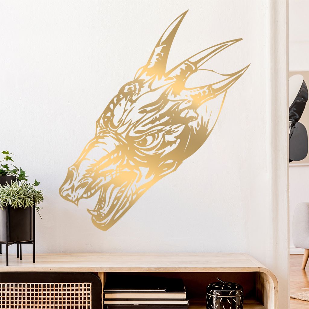 Drachen Kopf Wandtattoo in 6 Größen - Wandaufkleber Wall Sticker - Dekoration, Küche, Wohnzimmer, Schlafzimmer, Badezimmer