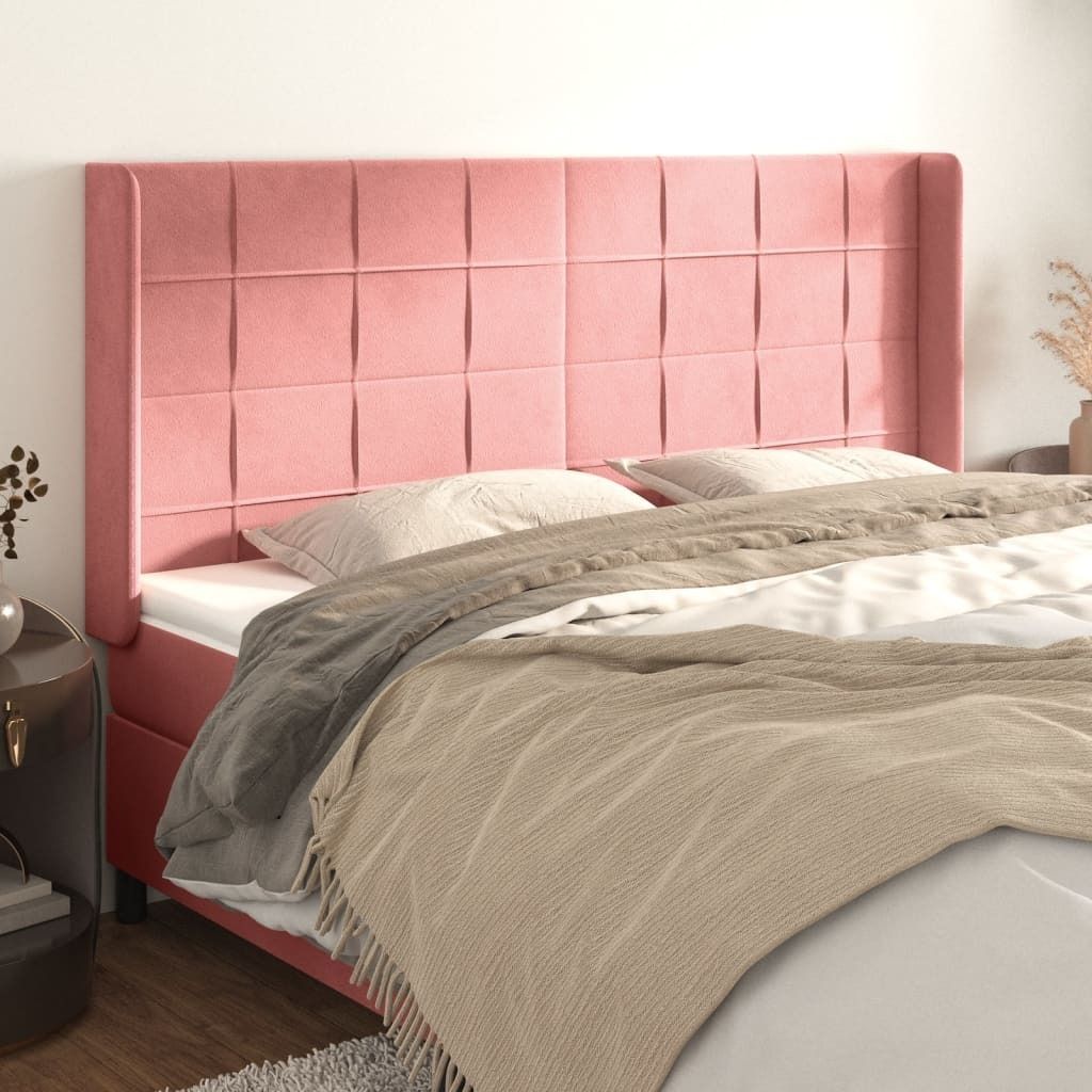 The Living Store Kopfteil mit Ohren Rosa 203x16x118/128 cm Samt