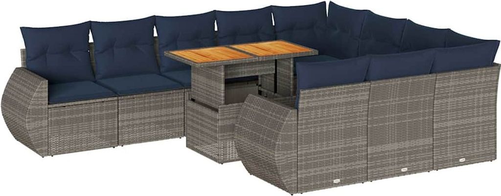 (Robust Möbel) 11-tlg. Garten-Lounge-Set - elegantes Design - Sitzgruppe/Gartengarnitur - mit Kissen Grau Poly Rattan - Terassenmöbel DEMöbe...