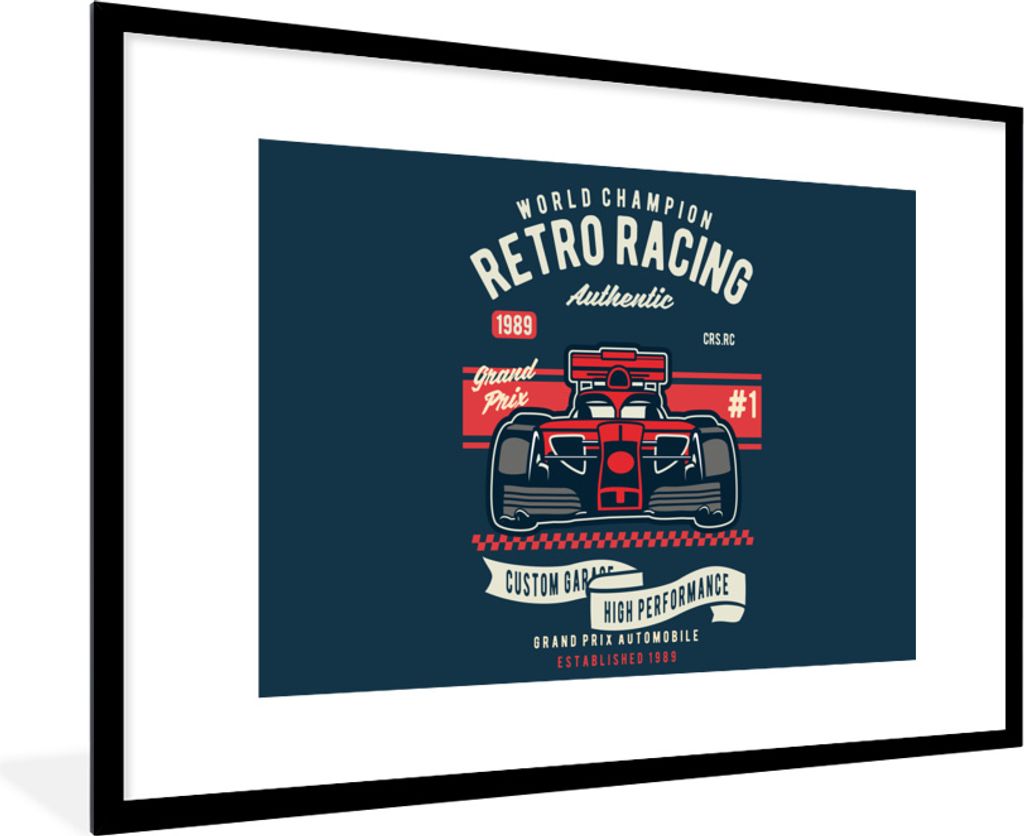 MuchoWow MuchoWow Gerahmtes Poster Rennwagen - Vintage - Rot - Zeichnung 90x60 cm - Poster mit zchwarzem Bilderrahmen - Wanddekoration - Fotos