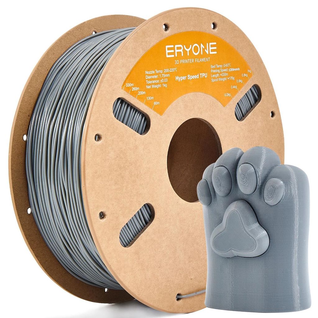 TPU 3D-Drucker Filament - Flexibles Filament - Hohe Geschwindigkeit - Weich Elastisch - Schneller Druck - 1 kg Spule - Grau