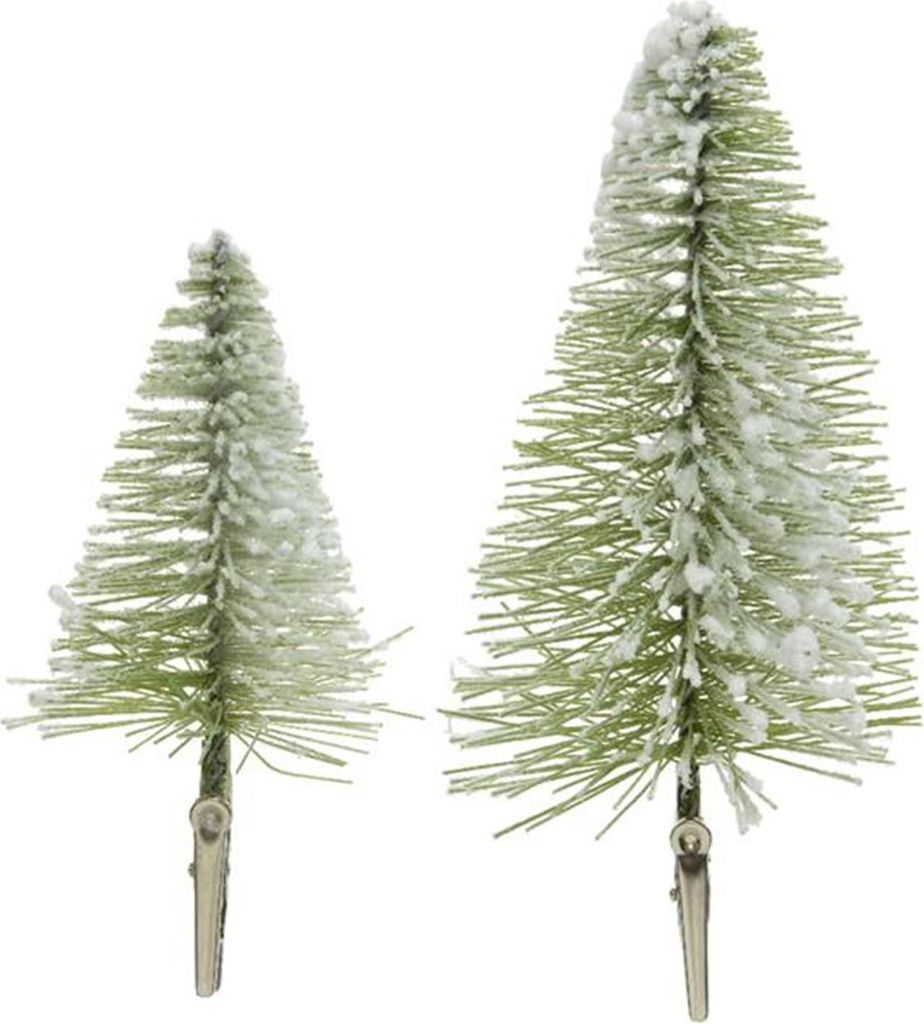 Deko Baum 8x8-14cm Kunststoff Bäumchen mit Clip beschneit 4er Set