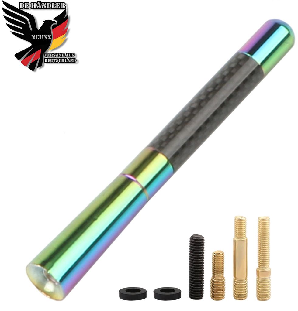12cm Autoantenne Carbon Kurz Stab Stabantenne Dachantenne Universal Antenne Auto KFZ Dach 16V AM FM DAB Radio mit 3 Adapter M4 M5 M6 Gewinde, Bunt
