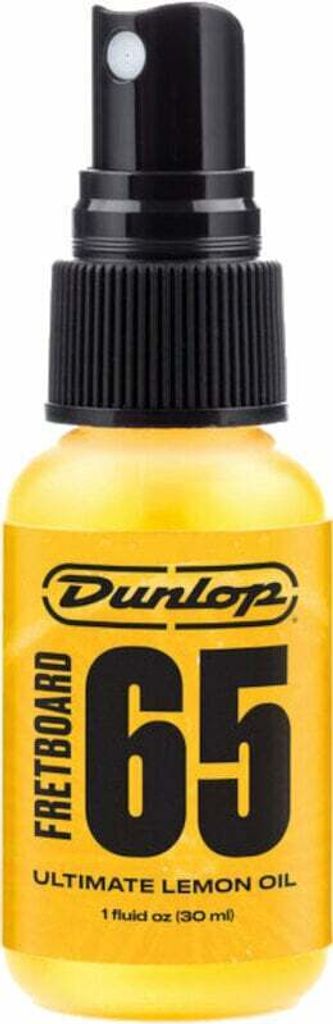 A bottle of Dunlop 65 Ultimate Lemon Oil.