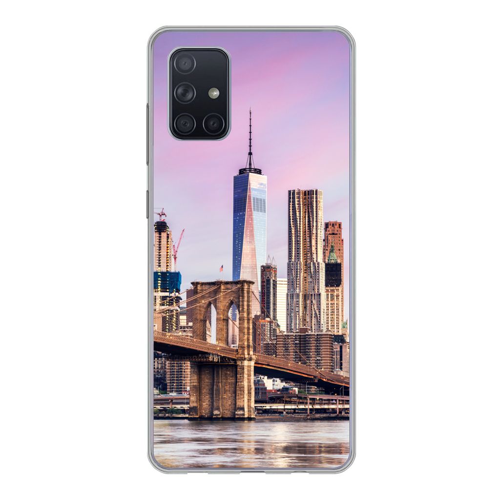MuchoWow Handyhülle Schutzhülle Hülle für Samsung Galaxy A51 5G Brooklyn Bridge und die New Yorker Skyline Silikon Softcase Handy Hülle - Ab...