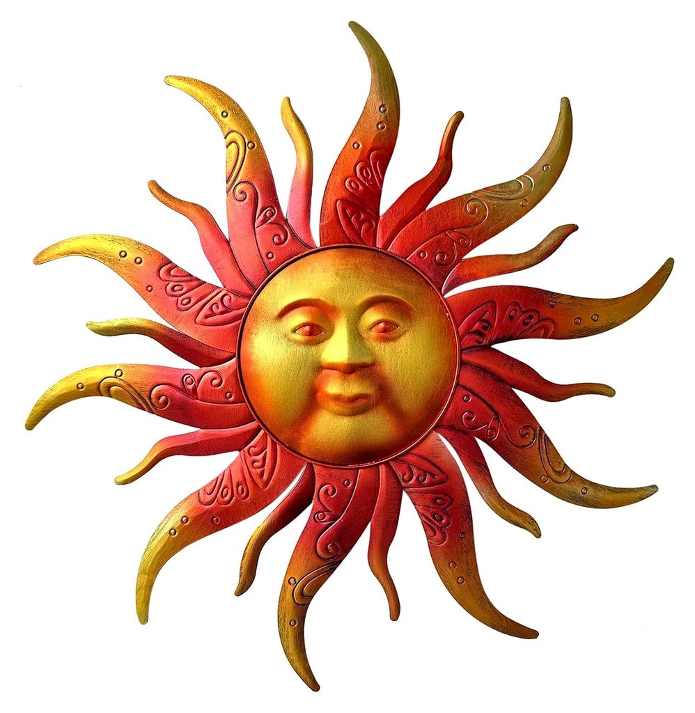 Metallische Wanddekoration in Sonnenform, rustikale Hängedekoration für Innen- und Außenbereiche, geeignet für Haus, Garten, Bauernhaus, Hof, T...