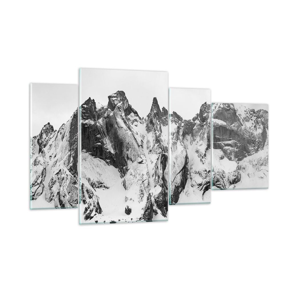 Bilder auf glas - 4 Teile - Alpen Schnee Monochrom - 120x70cm - Glasbilder - Wandbilder - Bilder - zum Aufhängen bereit - Wanddekoration aus Glas ...