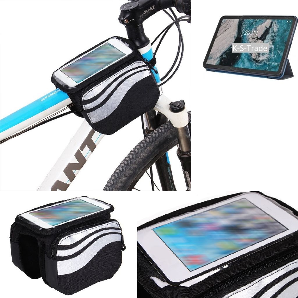 K-S-Trade Rahmentasche Fahrrad-Halterung kompatibel mit Nokia T20 4G Rahmenhalterung Fahrrad Handyhalterung Fahrradtasche Handy Smartphone Halterung