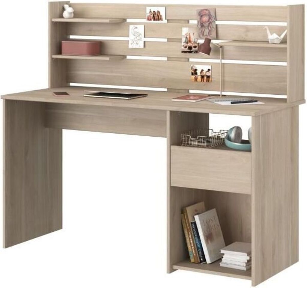 Schreibtisch mit Aufsatz Escale, 138 x 60 x 120 cm, Nachbildung Eiche, mit 3 Ablagen