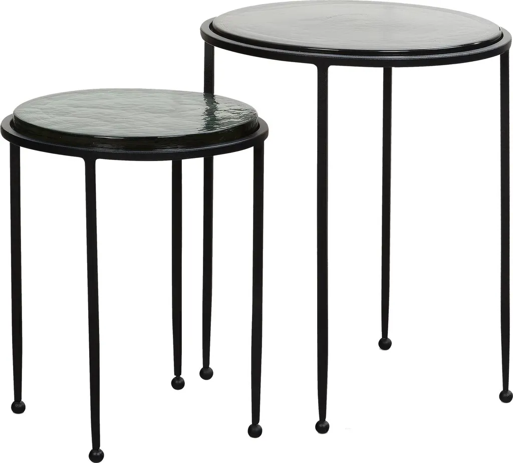 WOHNLING Table d'appoint 2 pièces en Verre Vert et Métal Noir Design - 6