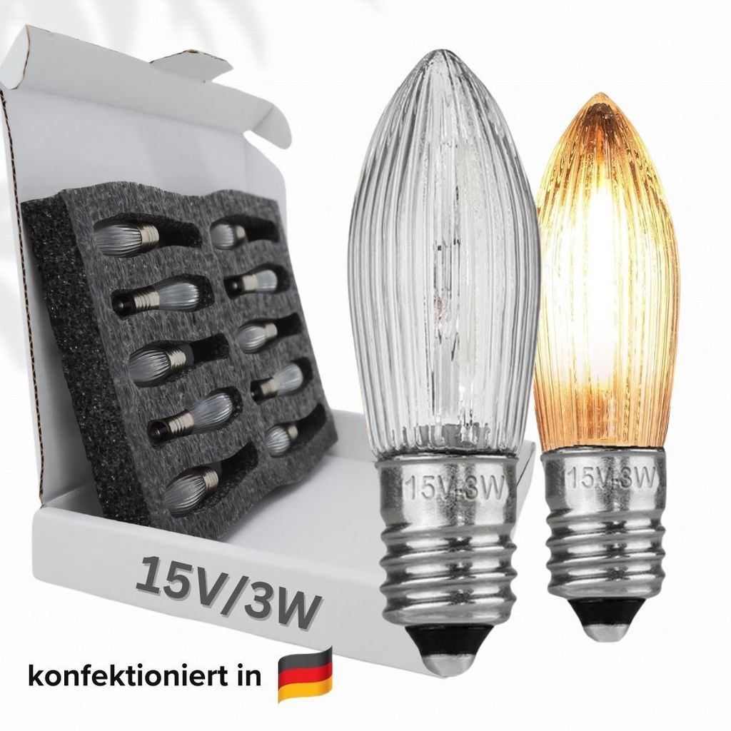 10x Stück E10 15V/3W Ersatzlampe für Schwibbogen, Produktbild 