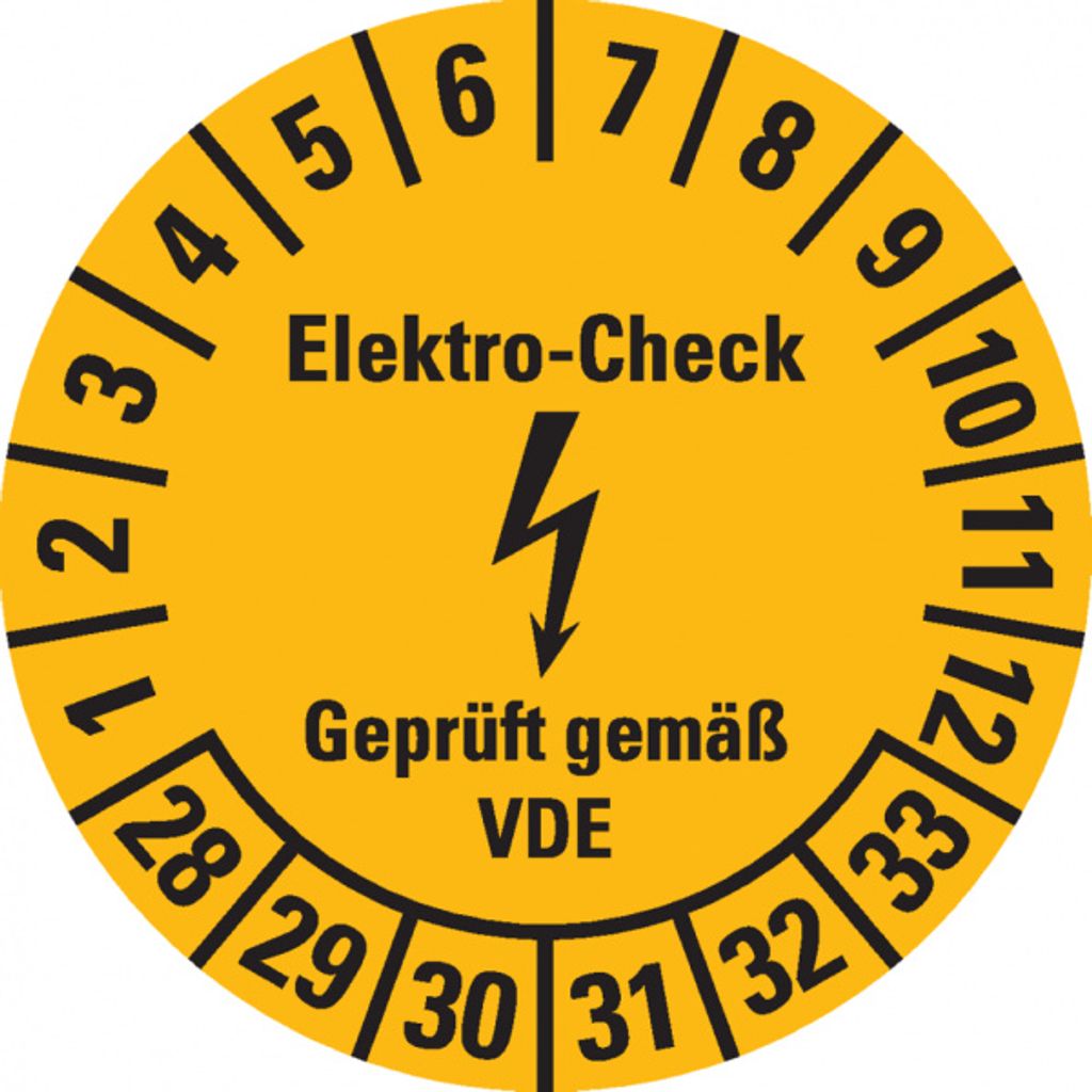 Dreifke Prüfplakette Elektro-Check, VDE, 28-33, gelb, Dokumentenfolie, Ø 20m...