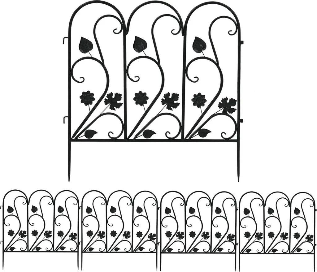 WISFOR Lot de 5 Clôtures de Jardin en Métal Noir pour Bordure Parterre