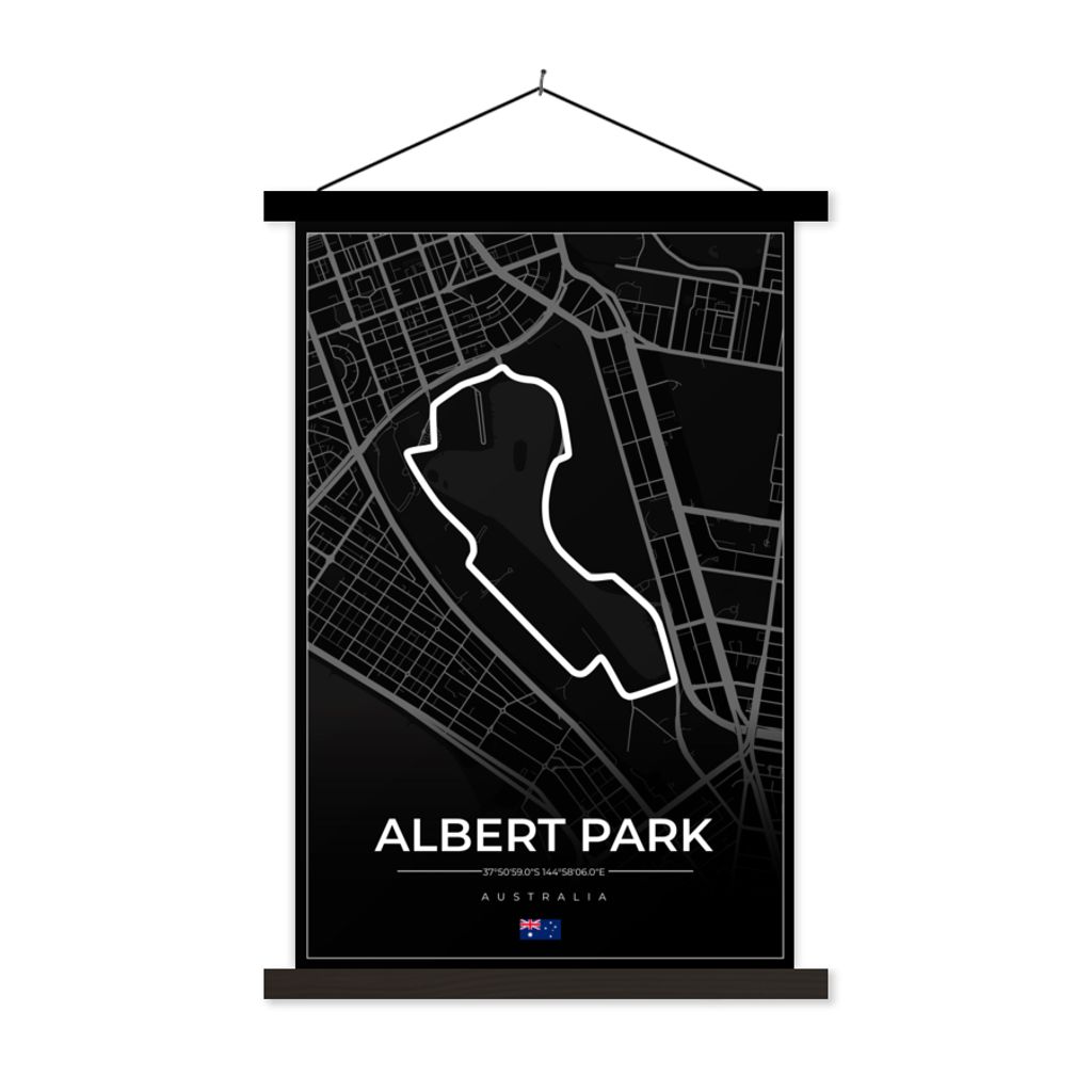 MuchoWow Textilposter Rennstrecke - Formel 1 - Australien - Rennstrecke - Albert Park circuit - Schwarz 120x180 cm mit schwarzem Rahmen - Fotos