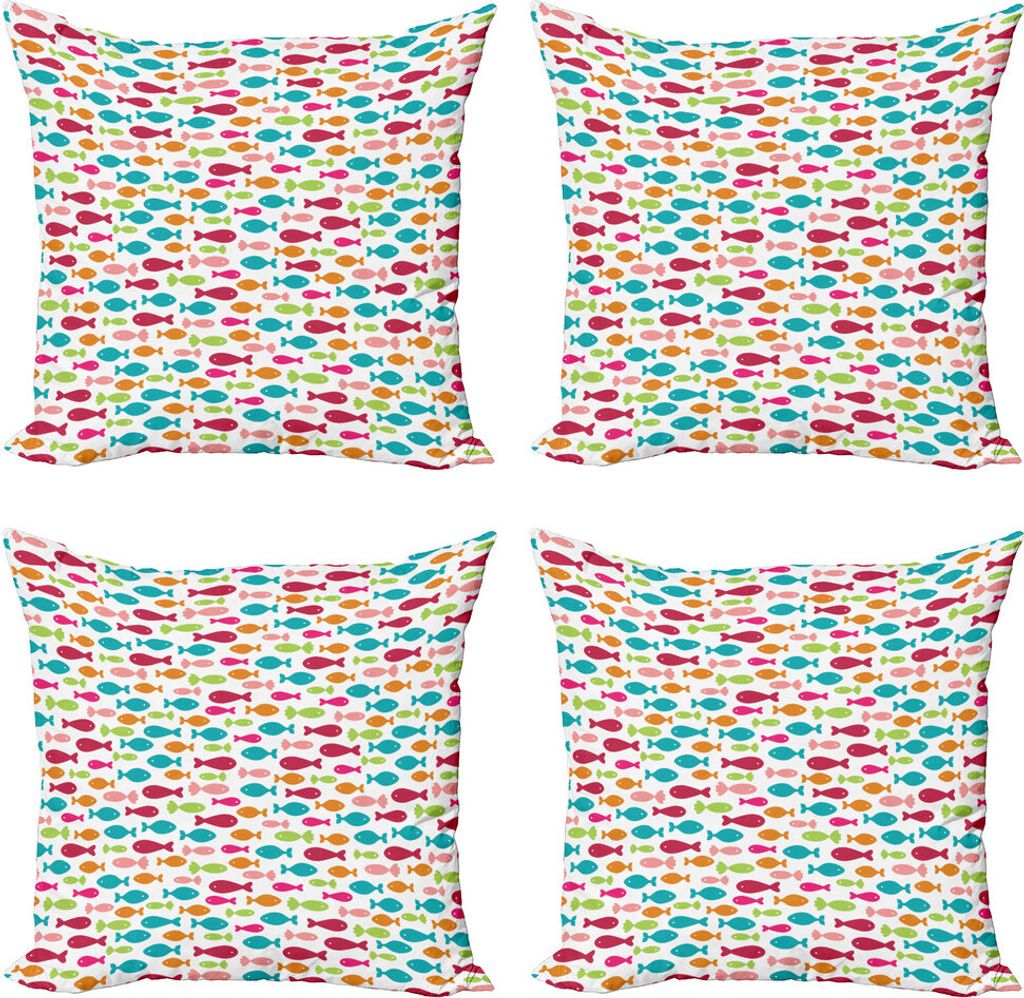 ABAKUHAUS Fisch Kissenbezug Set (4 Stück), Nautical Silhouette, Moderner Doppelseitiger Digitaldruck, 40 cm x 40 cm, Mehrfarbig