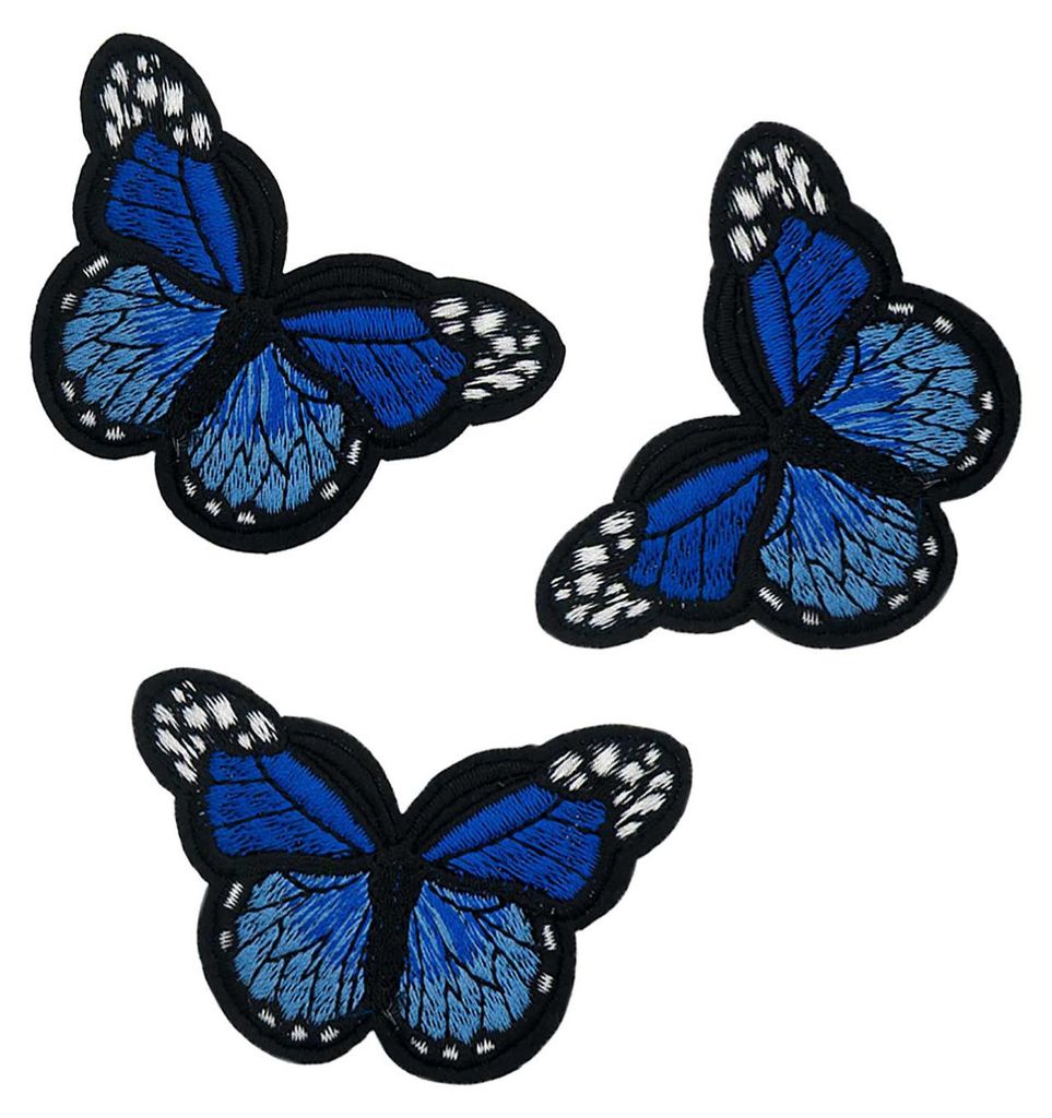 3 Schmetterling Aufbügler, Applikation saphirblau